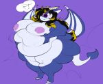 anthro belly belly_grab big_belly big_breasts black_hair boxmingle breasts claws deep_navel dragon female hair hi_res horn huge_thighs multicolored_hair navel nude obese overweight overweight_female solo swissy tagme tail thick_thighs toe_claws two_tone_hair wings