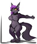  2021 anthro breasts canid canine canis collar featureless_breasts featureless_crotch female hair mammal navel notched_ear purple_hair simple_background solo standing white_background wolf zenonclaw 