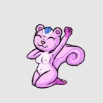 animal_crossing anthro breasts eyes_closed female fur happy mammal nintendo nipples nude nude_female peanut_(animal_crossing) pillowfort pink_body pink_fur pink_nipples rodent sciurid smile solo squirrel_tail stretching tree_squirrel
