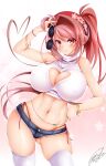  breasts curvy highres huge_breasts jotti large_breasts midriff navel original pink_eyes pink_hair plump ponytail reimusan_(jotti) ribbed_sweater short_shorts shorts sunglasses sweater thighs 