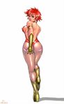  2003 artist_request ass ass_grab blue_eyes blush cutie_honey cutie_honey_(character) from_behind grabbing_own_ass hand_on_ass highres kisaragi_honey magical_girl pantyhose red_hair solo 