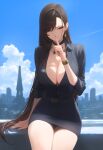  ai-generated aiart_fring black_hair breasts cleavage dress final_fantasy final_fantasy_vii highres large_breasts long_hair low-cut red_eyes suit tifa_lockhart very_long_hair 