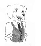 5_fingers absurd_res anthro beastars black_necktie blue_body blue_clothing blue_fur blue_topwear blue_vest blush blush_lines bottomwear brown_eyes brown_nose clothing efradraws fingers fur graphite_(artwork) hi_res jack_(beastars) monochrome necktie pencil_(artwork) sketch smile smiling_at_viewer topwear traditional_media_(artwork) vest yellow_body yellow_fur