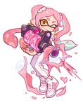  .96_gal_(splatoon) 1girl closed_mouth commission earrings english_commentary full_body gun holding holding_gun holding_weapon inkling inkling_girl inkling_player_character jewelry long_hair one_eye_closed paint pants pink_hair pointy_ears shoes simple_background smile solo splatoon_(series) splatoon_3 standing star_(symbol) star_earrings tentacle_hair thick_eyebrows tokkibada twintails watermark weapon white_background white_footwear white_pants yellow_eyes 