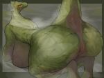 all_fours anthro big_breasts big_butt breasts butt female green_body green_scales hi_res huge_breasts looking_at_viewer looking_back looking_back_at_viewer nipples non-mammal_breasts non-mammal_nipples nude onm11 presenting presenting_hindquarters raised_tail reptile scales scalie solo tail thick_thighs yellow_eyes