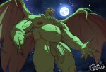 absurd_res anthro balls cthulhu cthulhu_mythos genitals glowing glowing_eyes h.p._lovecraft hi_res looking_at_viewer looking_down male monster musclegut muscular nude nude_male penis saggy_balls solo stangun vein veiny_muscles veiny_penis wings