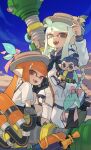  1boy 2girls absurdres aqua_hair blue_eyes blue_hair blue_sky commission gun highres holding holding_gun holding_weapon inkling inkling_boy inkling_girl inkling_player_character long_hair mini_person miniboy multiple_girls open_mouth orange_hair pointy_ears prat_rat red_eyes sailor_collar sailor_shirt sample_watermark shirt sky smile splatoon_(series) splatoon_3 splattershot_(splatoon) teeth tentacle_hair trizooka_(splatoon) watermark weapon 