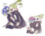  !? 1boy 1girl agent_3_(splatoon) agent_8_(splatoon) black_cape black_sclera blue_eyes blue_hair blush cape chinese_commentary closed_eyes colored_sclera crop_top ear_blush film_grain gradient_hair green_hair headgear hetero high-visibility_vest inkling inkling_boy inkling_player_character kiss long_sleeves multicolored_hair octoling octoling_girl octoling_player_character pointy_ears ponytail red_hair sanitized_(splatoon) simple_background single_bare_shoulder single_sleeve splatoon_(series) splatoon_2 splatoon_2:_octo_expansion suction_cups tentacle_hair thenintlichen96 two-tone_hair unworn_headgear white_background 