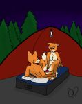 animal_genitalia animal_penis anthro bed breasts camping canid canine canine_penis cowgirl_position digital_media_(artwork) duo eye_contact female fox fur furniture genitals hi_res holding_leg looking_at_another lying male male/female mammal night nude on_back on_bed on_bottom on_top orange_body orange_fur outside outside_sex penetration penis pussy sex smile vaginal vaginal_penetration white_body white_fur 