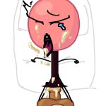 animate_inanimate bed bodily_fluids candy caramel_apple_(lettuc3) cum dessert duo eyes_closed female food furniture genital_fluids hi_res lettuc3 lollipop male male/female not_furry object_shows pink_body tears