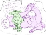 avian beak breasts busty_feral claws dragon eyewear fawn_(terryburrs) feathers felicia_(terryburrs) female feral glasses gryphon hi_res mythological_avian mythological_creature mythological_scalie mythology pregnant pregnant_female scalie sketch teasing terryburrs text