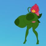  1:1 areola big_breasts breasts elemental_creature elemental_humanoid elfdrago female flora_fauna genitals green_body hi_res holding_breast huge_breasts humanoid hyper hyper_breasts nipples not_furry plant plant_humanoid pussy simple_background smile solo standing thick_thighs 