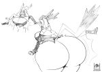 absurd_res anthro antlers bovid breast_expansion breasts butt butt_expansion caprine clothed clothing domestic_cat expansion featureless_breasts felid feline felis female g-mangastudio goat hi_res horn lagomorph leporid looking_back mammal monochrome onomatopoeia pseudoregalia rabbit shocked solo sound_effects sybil_(pseudoregalia) tagme tail text wardrobe_malfunction