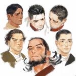  6+boys beard black_eyes black_hair brown_eyes brown_hair character_request chengongzi123 closed_mouth dark-skinned_male dark_skin earrings facial_hair glasses goatee_stubble golden_kamuy grey-framed_eyewear grey_eyes hoop_earrings jewelry kiroranke koito_otonoshin looking_at_another looking_at_viewer male_focus multiple_boys ogata_hyakunosuke portrait scar scar_on_cheek scar_on_face short_hair simple_background smile stubble sugimoto_saichi tsukishima_hajime very_short_hair white_background 