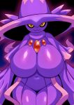 anthro big_breasts breasts featureless_breasts featureless_crotch female generation_4_pokemon ghost hi_res looking_at_viewer mismagius nintendo nude pokemon pokemon_(species) red_eyes sigruku simple_background smile solo spirit