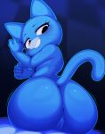 anthro blue_body blue_fur butt cartoon_network domestic_cat ephemilie felid feline felis female fur genitals hi_res looking_at_viewer mammal mature_anthro mature_female nicole_watterson nude pussy smile solo tail the_amazing_world_of_gumball