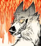 2014 abstract_background absurd_res ambiguous_feral ambiguous_gender black_nose blood bloodshot_eyes bodily_fluids canid canine canis dated digital_drawing_(artwork) digital_media_(artwork) domestic_dog dripping eyebrows feral fur german_shepherd graystripe64 head_tuft herding_dog hi_res male_(lore) mammal neck_tuft notched_ear pastoral_dog shaded sharp_teeth signature solo spot_color teeth tuft von_(war_hounds) war_hounds