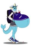 anthro belly beverage big_belly big_breasts blackmetaltowonja breasts clothing eeveelution female footwear generation_1_pokemon hand_on_hip huge_belly lexie_(blackmetaltowonja) nintendo pokemon pokemon_(species) pregnant pregnant_female shoes sneakers solo vaporeon