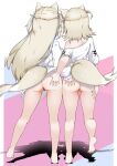 2girls absurdres animal_ears ass ass_grab barefoot blonde_hair blue_background blue_hair dog_ears dog_girl dog_tail from_behind fuwawa_abyssgard highres hololive incest maebari mococo_abyssgard multicolored_background multicolored_hair multiple_girls pink_background pink_hair pussy shirt short_hair short_sleeves siblings sisters soles standing tail toes twins two-tone_hair two_side_up virtual_youtuber white_background white_shirt yuri zonzu 