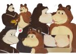2024 absurd_res anthro bear bear_(masha_and_the_bear) black_body blush brown_body duo food heart_symbol hi_res honey_(food) kissing kogito male male/male mammal masha_and_the_bear overweight overweight_male simple_background white_background