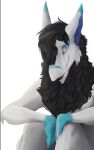 blue_eyes chest_tuft hair hi_res king_chulapa looking_at_viewer male neck_tuft portrait sergal sitting smile solo tuft unknown_artist
