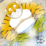  1:1 2021 anthro balls bathing belly felid fur genitals hi_res kemono male mammal moobs nipples overweight overweight_male pantherine penis sitting small_penis solo tanutronik753_k tiger water white_body white_fur yellow_body yellow_fur 