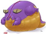  2021 anthro blush bodily_fluids dragon dragon_quest dragonlord dragonlord_(dragon_form) hi_res iwano obese overweight purple_body simple_background solo square_enix sweat video_games white_background wings 