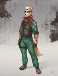 2024 5_fingers anthro bandage bandaged_arm bandanna black_nose blood bodily_fluids boots bulletproof_vest canid canine clothed clothing fingerless_gloves fingers footwear fox fox_mccloud fur gloves hair handwear hi_res humanoid_hands kerchief male mammal marsonaut nintendo orange_body orange_fur signature solo standing star_fox story story_in_description white_hair