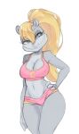  absurd_res anthro big_breasts blonde_hair breasts cleavage clothed clothing female hair hand_on_hip hi_res ladysgusting mammal solo 