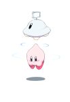  1boy colored_skin commentary floating highres kirby kirby_(series) mikanbananala pink_skin pulling red_footwear shoes simple_background ufo ufo_(kirby) white_background 