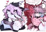 anthro bodily_fluids chinese_text domestic_cat duo extreme_size_difference felid feline felis female kemono licking licking_another mammal oral pink_tongue predator/prey rodent saliva size_difference teeth text tongue zhang_gun