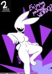 anthro breasts bunbun_(yomi_hustle) claws duo female fluffy fluffy_tail heart_symbol hi_res lagomorph male male/female mammal navel paws rabbit_ears simple_background sstarr step_pose stepped_on tail text white_body yomi_hustle