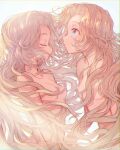 2girls blue_eyes breasts closed_eyes closed_mouth code_geass collarbone completely_nude hair_censor hair_intakes hair_over_breasts highres looking_up multiple_girls nude nunnally_lamperouge profile small_breasts sumi_otto upper_body white_background 