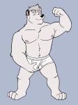 anthro bear black_body black_eyes black_fur black_nose blue_background briefs briefs_only clothed clothing crotch_grab dominant eyebrows flexing_muscles fur grope half-closed_eyes hanes heyitscousindave hi_res male mammal monotone_briefs monotone_clothing monotone_underwear muscular muscular_male narrowed_eyes seductive simple_background smile solo thick_eyebrows tighty_whities topless underwear underwear_only white_body white_briefs white_clothing white_fur white_underwear
