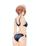  ass back black_bra black_panties bra breasts gabrieltenma77 hair_between_eyes highres orange_hair original panties short_hair small_breasts smile standing thighs underwear white_background 