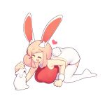  1girl animal animal_ears breasts closed_eyes crop_top fiz_(fizintine) fizintine hair_bun heart highres large_breasts original petting pink_hair rabbit rabbit_ears rabbit_girl rabbit_tail shorts single_side_bun smile solo tail thighhighs white_background white_rabbit_(animal) white_shorts white_thighhighs white_wrist_cuffs wrist_cuffs 