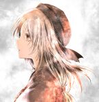  1girl absurdres brown_cloak brown_hat cloak commentary_request dark_souls_(series) dark_souls_iii floating_hair from_side hat highres long_hair low_ponytail open_mouth orange_eyes painting_woman_(dark_souls) profile shimoda_masaya solo upper_body white_background white_hair 