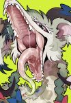 ambiguous_gender bodily_fluids dragon fur furred_dragon furred_scalie green_background hi_res kemono mouth_shot mythological_creature mythological_scalie mythology open_mouth pink_insides pink_nose pink_tongue saliva scalie sharp_teeth simple_background solo teeth tianhua tongue tongue_out upper_body