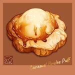  artist_logo brown_background caramel creme_brulee food food_focus highres no_humans original pastry yuki00yo 