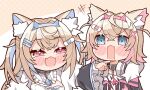  animal_ear_fluff bandaid bandaid_hair_ornament black_coat black_collar black_jacket blonde_hair blue_eyes blue_hair blue_hairband blush_stickers breasts chibi cleavage coat collar dog_girl dress fangs fur_trim fuwawa_abyssgard fuwawa_abyssgard_(1st_costume) hair_ornament hairband hand_on_another&#039;s_chin headphones headphones_around_neck highres hololive hololive_english jacket kukie-nyan large_breasts long_hair looking_at_another mococo_abyssgard mococo_abyssgard_(1st_costume) multicolored_hair open_mouth pink_eyes pink_hair pink_hairband shirt short_hair skin_fangs smug streaked_hair two-tone_hair two_side_up virtual_youtuber white_dress white_shirt x_hair_ornament 