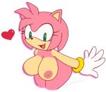  amy_rose anthro areola bent_over big_areola big_breasts biped breasts eulipotyphlan eyelashes female green_eyes heart_symbol hedgehog hi_res huge_breasts long_eyelashes looking_at_viewer mammal multicolored_body nipples open_mouth pink_body saiyaman22 sega simple_background solo sonic_the_hedgehog_(series) tan_body two_tone_body wide_hips 