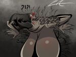  4:3 annoyed anthro beak big_breasts breasts claws confusion desert female front_view graboid hi_res hurt_expression monster non-mammal_breasts scalie solo spikes spikes_(anatomy) stuck through_wall tremors universal_studios wall_(structure) wounded znackyartz 