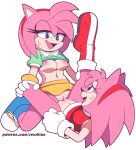  absurdres amy_rose black_eyes blue_footwear breasts clothed_sex dress eyelashes eyeliner furry furry_female hairband half-closed_eyes hedgehog hedgehog_girl highres makeup medium_breasts patreon_username pink_fur pussy pussy_juice red_dress red_footwear red_hairband selfcest senshionart sonic_(series) sonic_the_hedgehog_(classic) tribadism yuri 