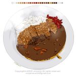  color_guide copyright_notice curry food food_focus highres katsu_curry meat no_humans original plate rice uroyama_(macrophage) 