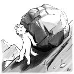  1:1 ambiguous_gender anthro bruno_borker canid canine canis depression domestic_dog hi_res hill male mammal monochrome rock shaded simple_background simple_eyes simple_shading sketch solo 