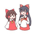  2girls animated animated_gif ascot bag black_eyes black_hair blush bow bright_pupils brown_hair chips_(food) closed_eyes closed_mouth commentary_request cookie_(touhou) detached_sleeves dress feeding food frilled_bow frilled_hair_tubes frills full_body hair_bow hair_tubes hakurei_reimu highres holding holding_bag hotaruda_(cookie) long_hair looping_animation medium_bangs medium_hair multiple_girls open_mouth potato_chips red_bow red_dress ribbon-trimmed_sleeves ribbon_trim sakenomi_(cookie) sidelocks simple_background sleeveless sleeveless_dress sleeves_past_fingers sleeves_past_wrists smile touhou triangle_mouth wavy_mouth white_background white_pupils white_sleeves wide_sleeves y75zei yellow_ascot 