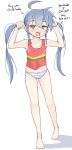  1girl absurdres ahoge blue_hair breasts english_text green_eyes hair_between_eyes highres izumi_konata long_hair lucky_star mole mole_under_eye navel panties petite simple_background small_breasts tank_top twintails underwear white_background zlix0n 