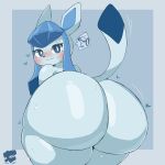  1:1 2023 anthro big_butt biped blush butt digital_media_(artwork) eeveelution generation_4_pokemon glaceon hi_res huge_butt jimmiezangoo looking_back male nintendo nude pokemon pokemon_(species) rear_view simple_background smile solo thick_thighs wide_hips 
