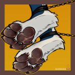 absurd_res anthro blue_body blue_feet blue_fur brown_claws brown_pawpads candy chain claws countershade_feet countershading cuff_(restraint) dessert dragon feet fetter finger_claws food foot_fetish foot_focus foot_rub fur gyve handcuffs hi_res jelly_bean koshkame metal_cuffs mythological_creature mythological_scalie mythology nefitail pawpads paws pink_claws raised_paw restraints scalie shackles soles solo toes white_body white_feet white_fur