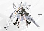  1girl cancell detached_sleeves drill_hair dual_wielding fang green_eyes high_heels highres holding holding_sword holding_weapon looking_at_viewer open_mouth original solo sword twin_drills weapon white_background white_hair 
